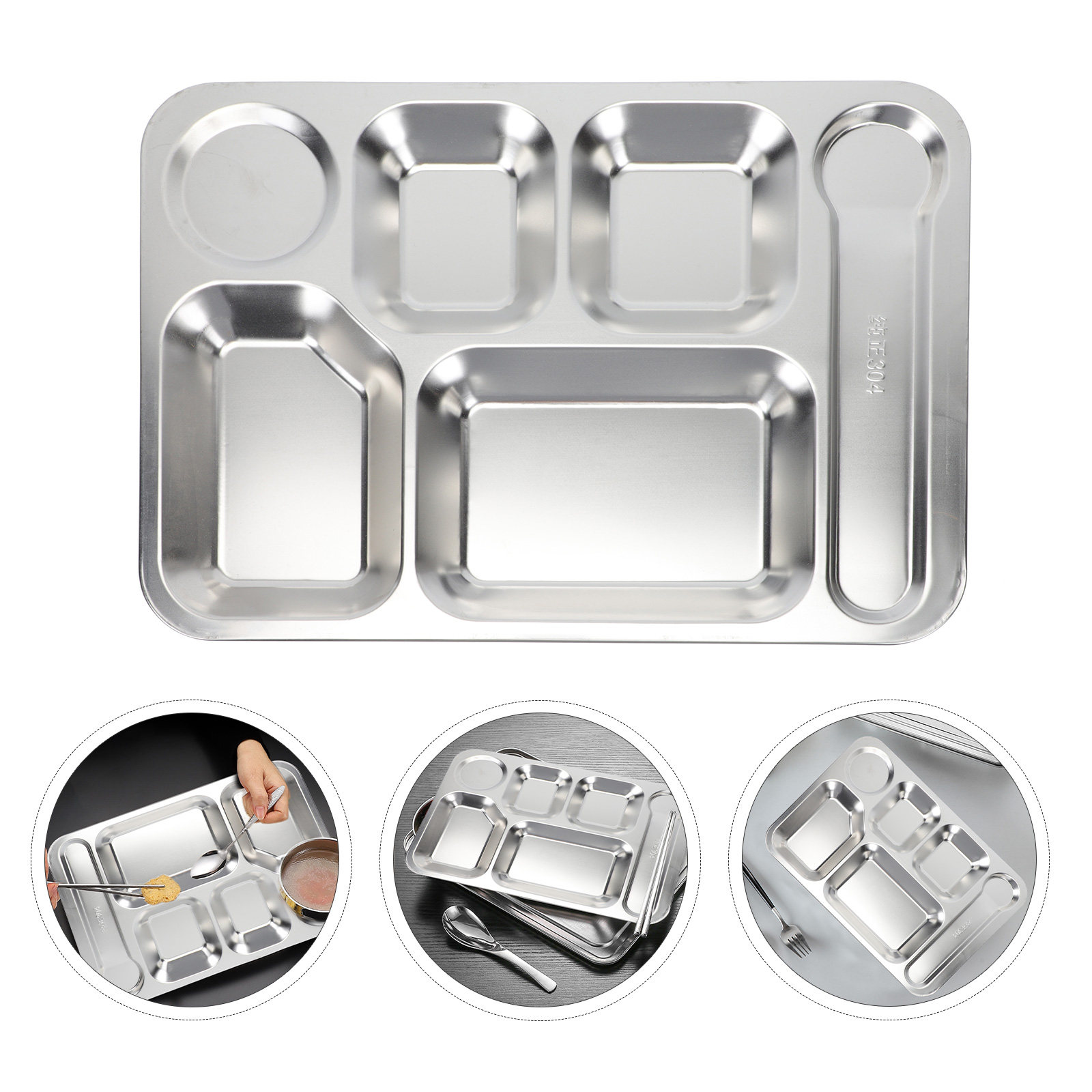 Meal Prep Food - 1pc Stainless Steel 6-Compartment Lunch Tray